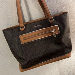 Michael Kors Large Brown/Gold Pvc Signature/Leather Tote - Excellent Cond